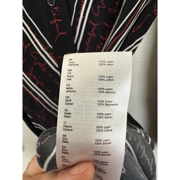 MAJE Regga Shirt Dress Chevron Stripe Print Logo Lettering Belt Black Size 1 (S) - Picture 11 of 13